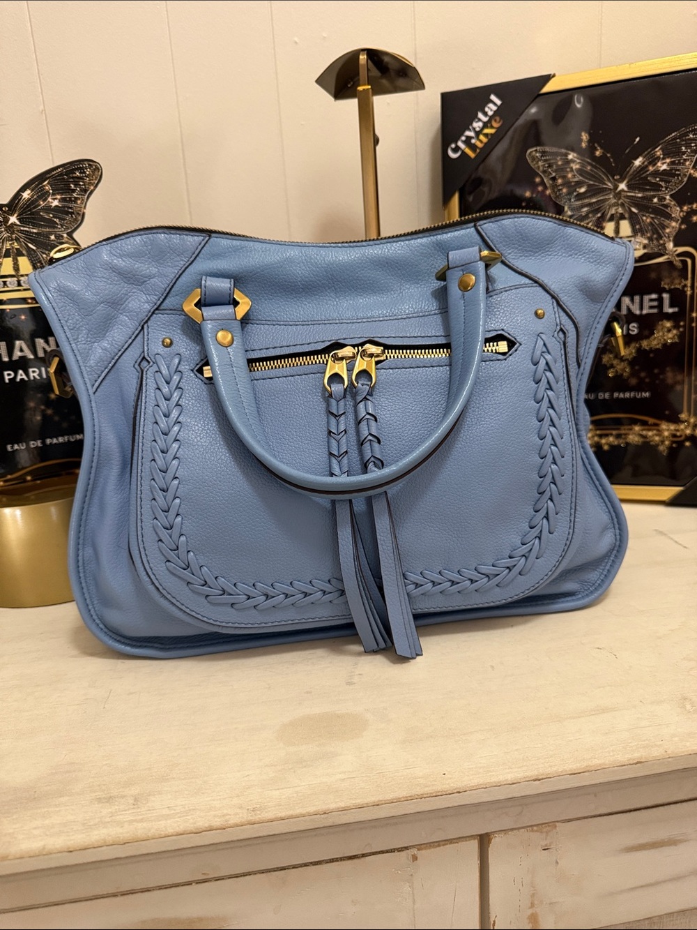 orYANY Sarah Satchel in Sky Blue with Gold Hardware